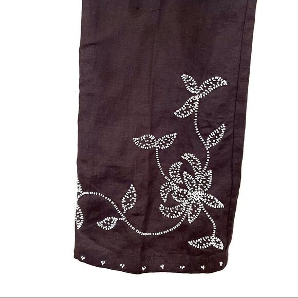 French Connection Beaded Ramie Straight Leg Pants Brown Size 4 - Picture 3 of 8